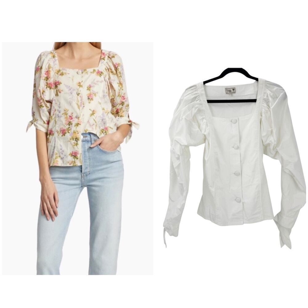 Mille Resort & Travel Evelyn Blouse White Puff Long Sleeves Size M NWOT
